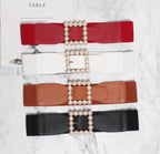 Pearl buckle black wide waist women