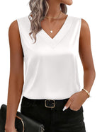 Womens Satin Camisole V-Neck Casual Sleeveless Blouse Top
