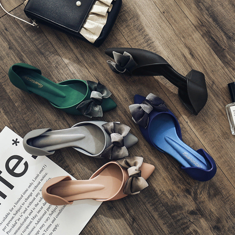 Bowknot chunky heels frosted jelly shoes