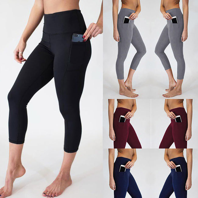 Solid color yoga pants for women with pockets Hover Image