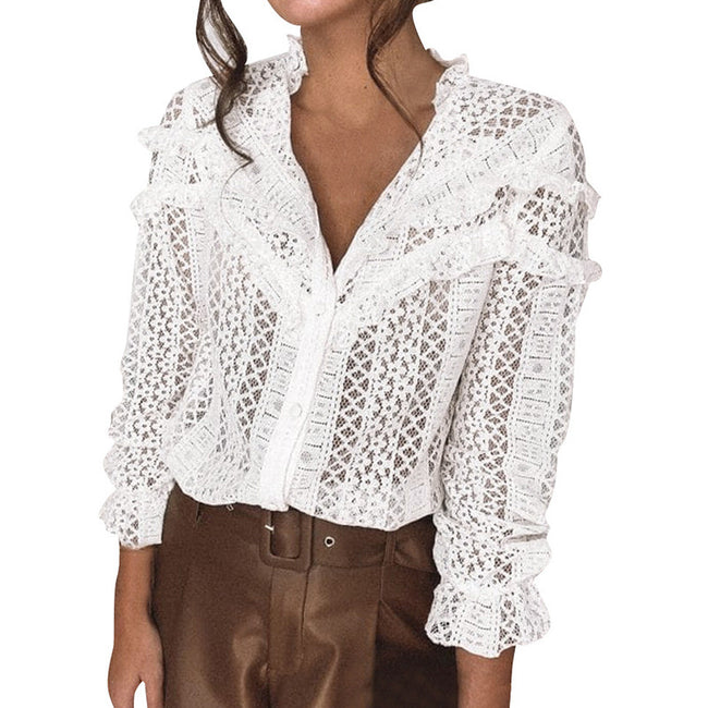 New Fashion Sexy Cut Out Lace Shirt For Women Main Image