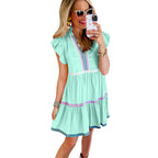 Fashion Colorblock V-neck Layered Dress