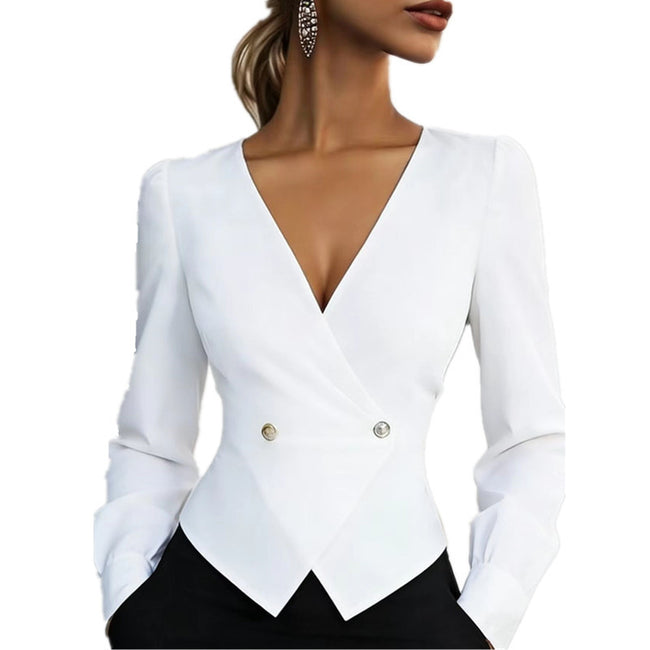 Stylish Elegant Slimming Long-sleeve V-neck Blouse For Women Main Image