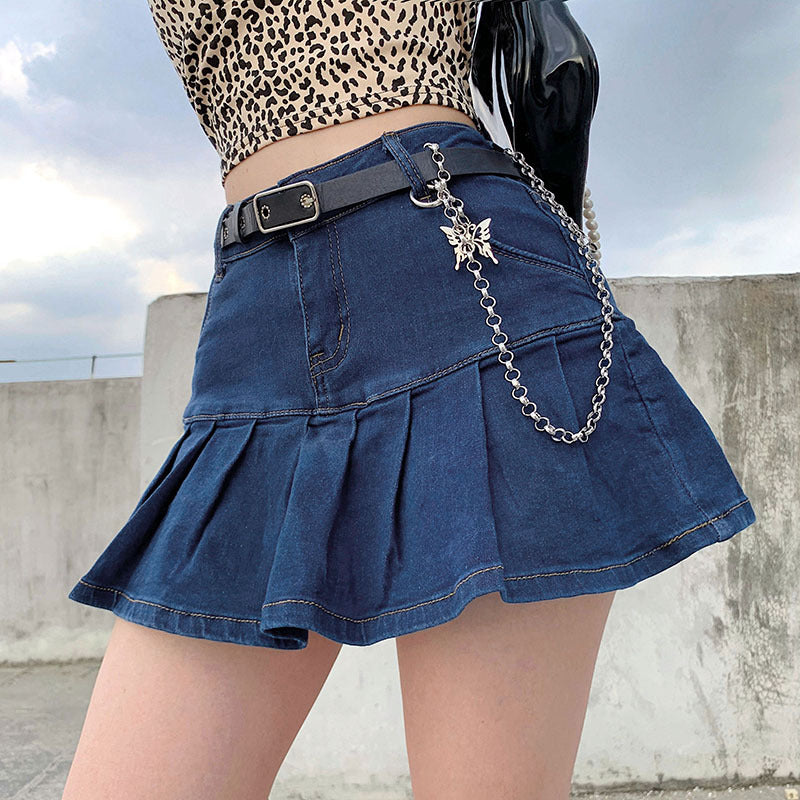 Jupe en jean taille haute à volants de style européen et américain