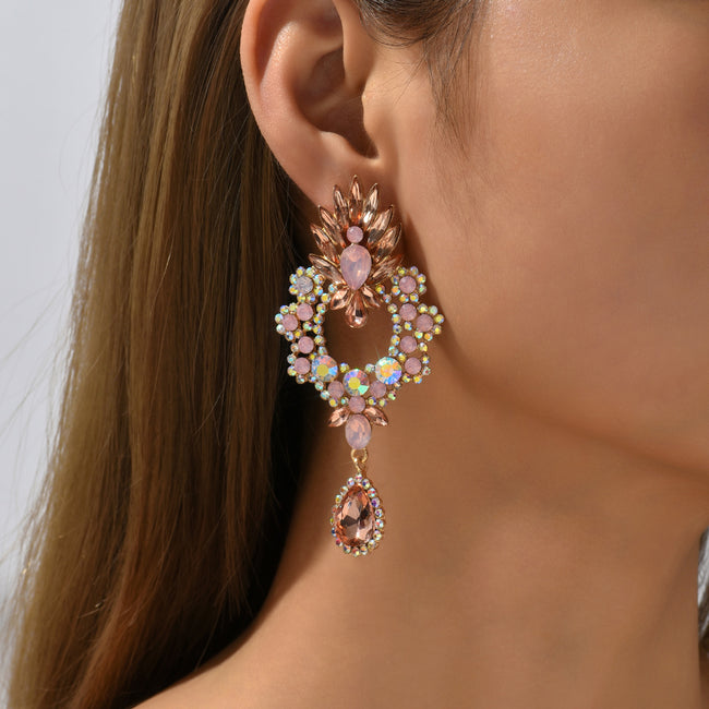 Luxury Full Rhinestone Teardrop Pendant Large Earrings Elegant Fashion Statement Jewelry Women Party Prom Wedding Accessories Main Image