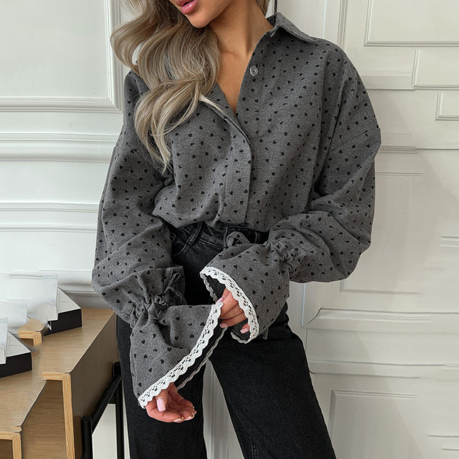 Elegant High-end Heart Shape Printed Button Shirt For Women Hover Image