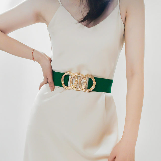 Ladies Belt High Sense Decoration With Suit Dress With Coat Geometric Circle Buckle Wide Belt Hover Image