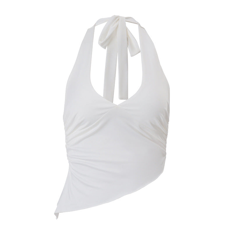 Halter Strap Irregular Solid Color Vest Top For Women