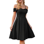 Retro Spaghetti Straps Off-shoulder Waist Sexy Dress