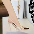 Sleek Metallic Pointed-toe Slingback Heels