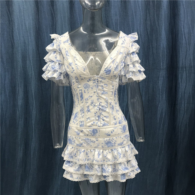 Ruffle Light Blue Women Mini Dress Main Image