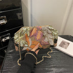 Chain-Strap Embroidered Fashion Clutch Bag