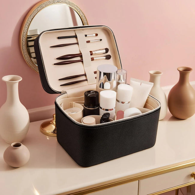 New Double-layer Large-capacity PU Portable Makeup Bag Main Image