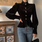 French Royal Style Velvet Lace Shirt For Women