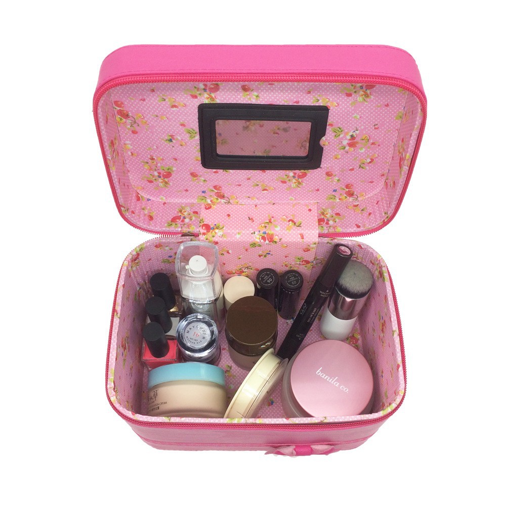 Cosmetic Case Women's Bag Bow Large Capacity Fashion Storage Box Cute Simple Portable Travel Makeup Pu Bag