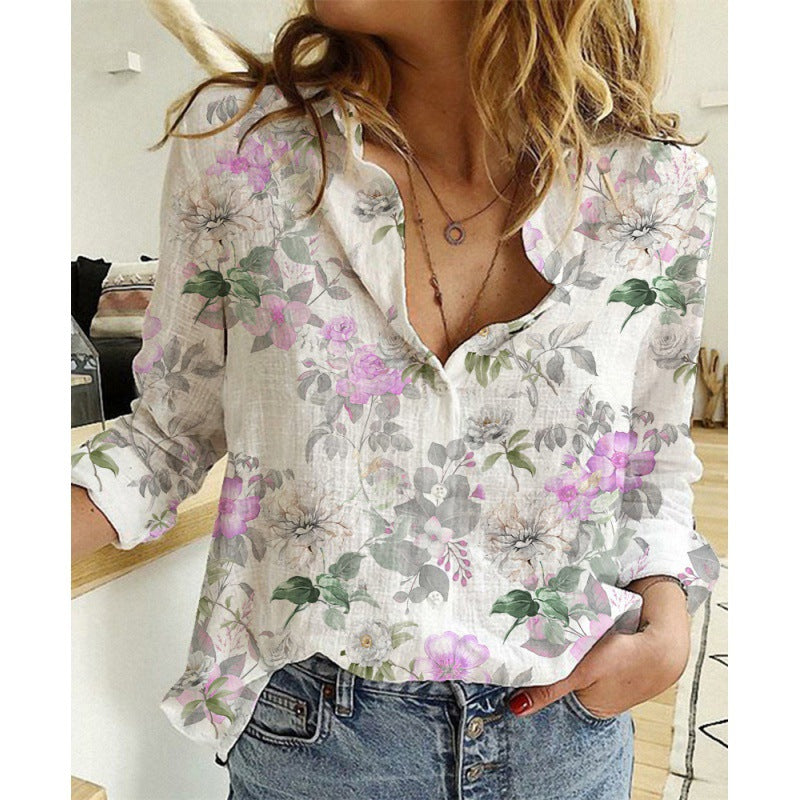 Linen Cotton Washed Single-breasted Long Sleeve Shirt For Women