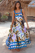 Women's SpringSummer New Suspender Printed Long Dress