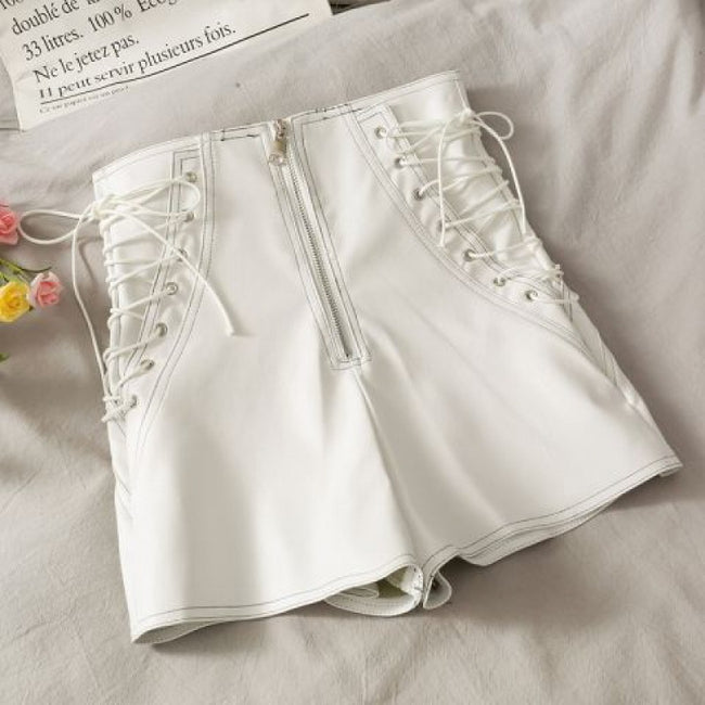 Thin Leather Shorts Women Spring And Autumn Slim Zipper Hover Image
