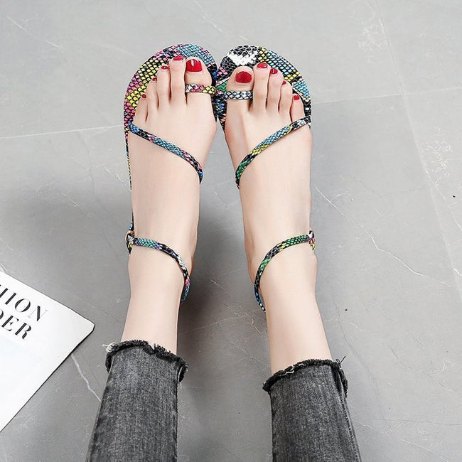 Women's Snake Sandals Mixed Color Flat Designer Slipper Women Colorful Slip On Large Size Flip Flop Hover Image