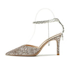 Sharp Pointed Rhinestone Chain High Heels With Fine Heels