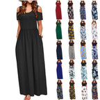 Flower Multicolor Printing Short Sleeve And Long Pattern Dress