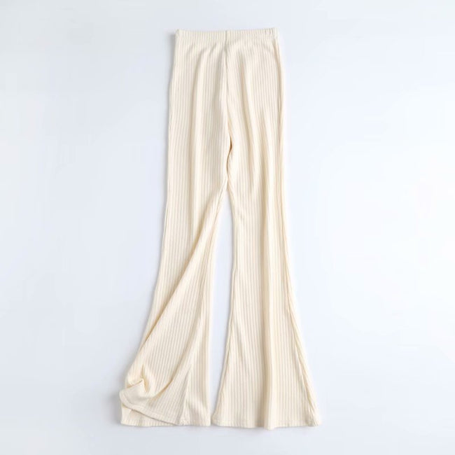 Slim Short Long Sleeved T Shirt Women  Highwaist Flared Trousers Hover Image