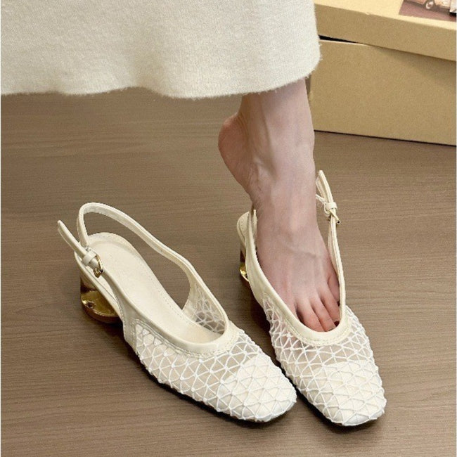 Square Toe Woven Toe Cap Slingback Sandals Women Hover Image