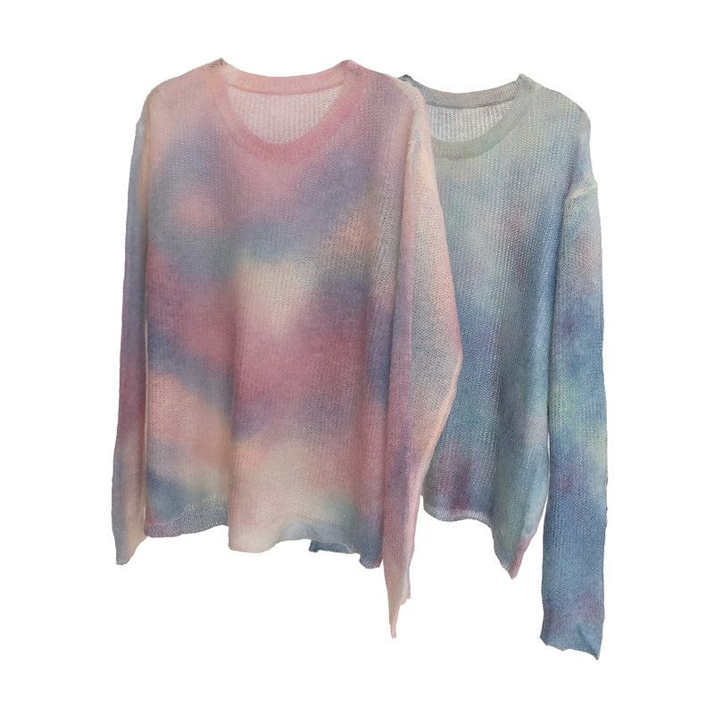 Perspective Round Neck Loose Mohair Sweater Knit Sweater Women Thin