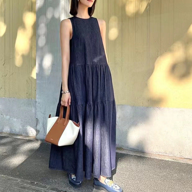Mid-length Sleeveless Denim Dress Women Hover Image