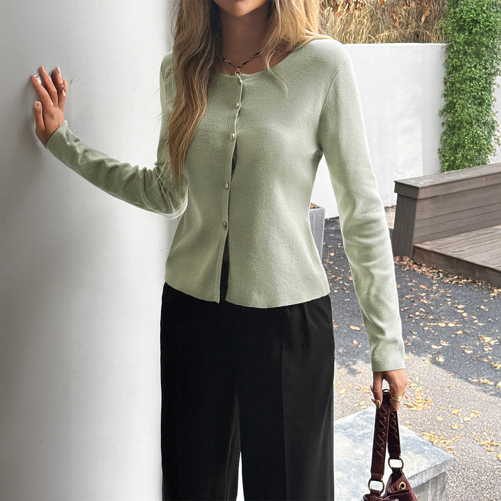 Fashion Button Long Sleeve Sweater For Women