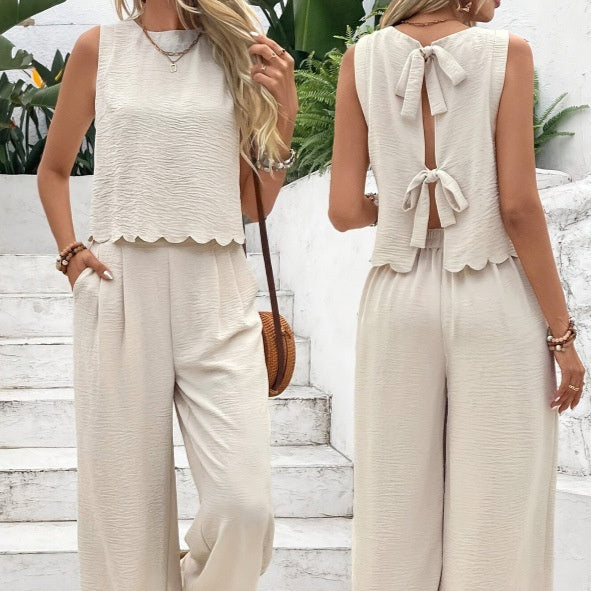 Casual Sleeveless Vest Casual Trousers Suit Summer Tank Top Casual Pants Set For Daily Wear Women's Clothing Main Image