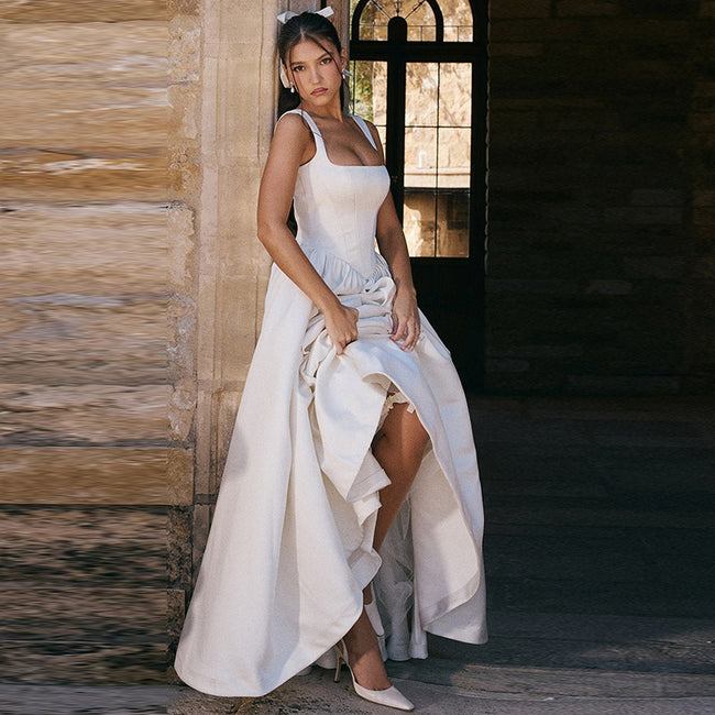 Elegant Slim-fit Solid Color Dress Women Main Image