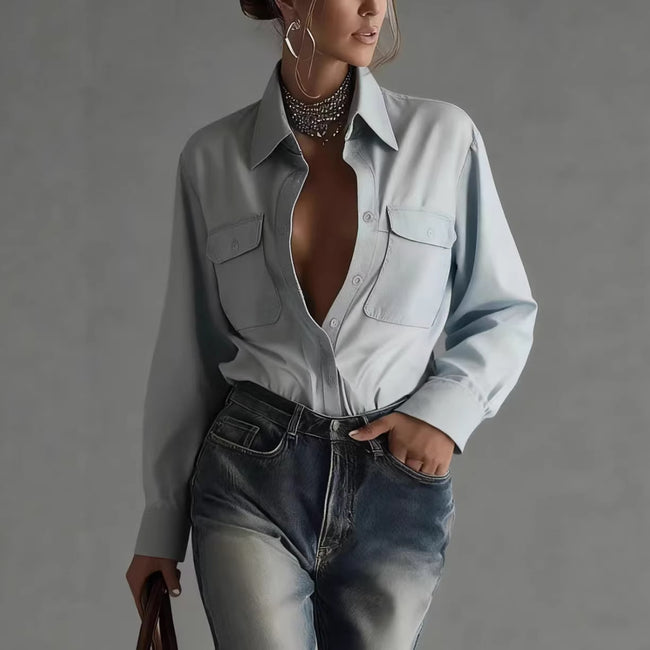 Stylish Relaxed-fit Long-sleeve Collar Shirt For Women Hover Image