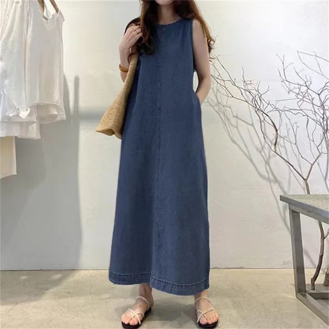 Women's Fashion Denim Vest Dress Hover Image