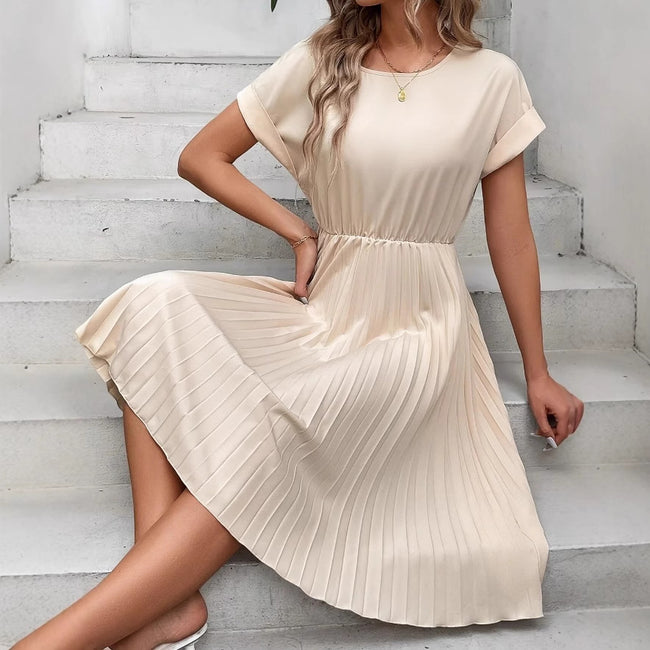 Summer Solid Color Pleated Dress Main Image