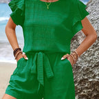 Elastic Waist Solid Color Casual Shorts Women Loose High Waist Simple Wide Leg