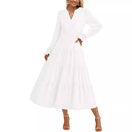 Autumn Layered Ruffled Flowy Long Dress