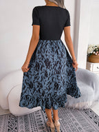 Women  Casual Leopard Print Ruffle Midi Dress