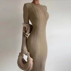 Ruffled Long Sleeved Knitted Dress