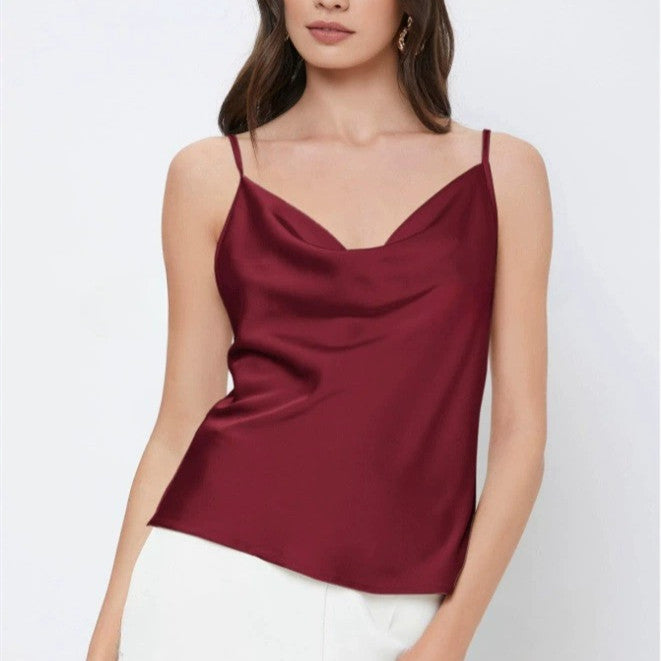 Womens Solid-Color Casual Rayon Satin Camisole