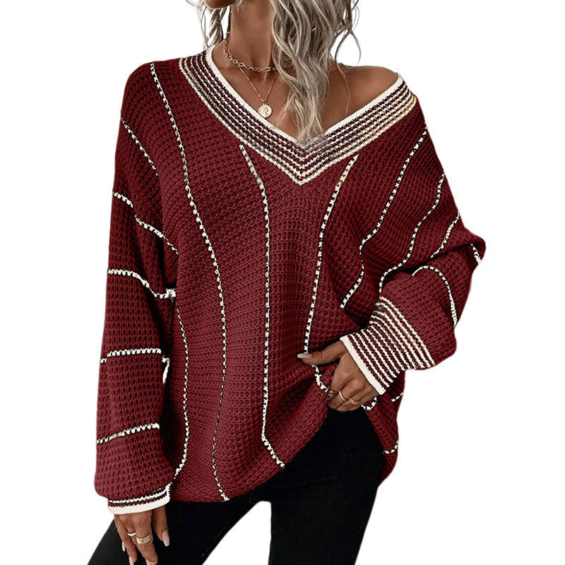 Pull ample décontracté vertical pour femmes