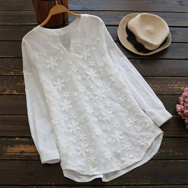 European And American Women's Lace Embroidered Long Sleeve Shirt Hover Image