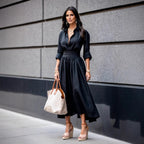V-neck Tight Waist Long Dress Women