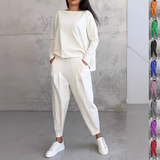 Women's Irregular Suit Long-sleeved Round Neck Top And Loose Harem Pants With Pockets Ins Fashion Trousers Set Women's Clothing Hover Image