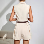 Elegant Commuter Pleated Short-Style Wide-Leg Jumpsuit