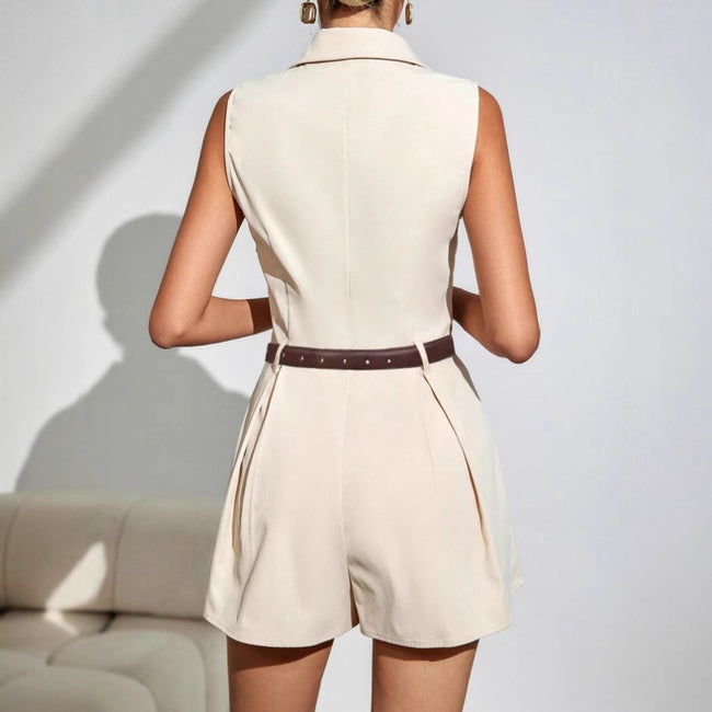 Elegant Commuter Pleated Short-Style Wide-Leg Jumpsuit Main Image