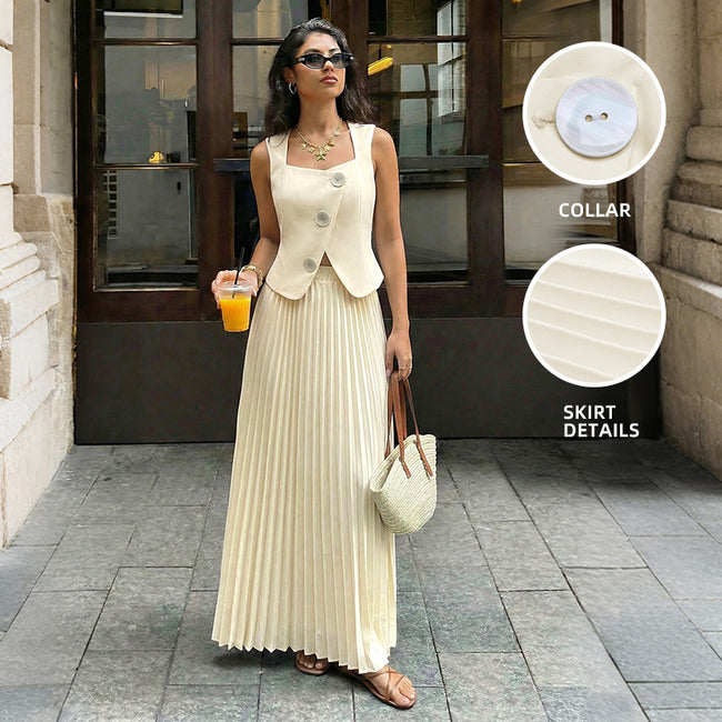 Fashionable And Elegant Set Pleated Long Skirt Suit For Women Hover Image