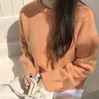 Round Neck Solid Color Sweater For Women