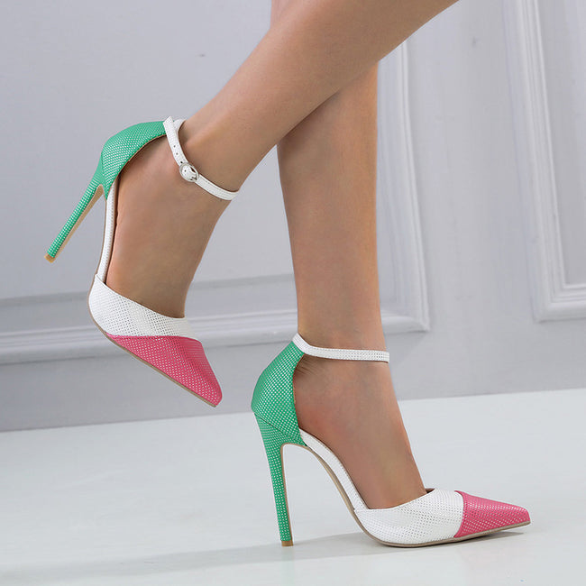 Color Matching Hollow Women's Pointed Stiletto Heels Hover Image