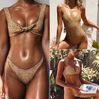 Leopard print backless one-piece bikini